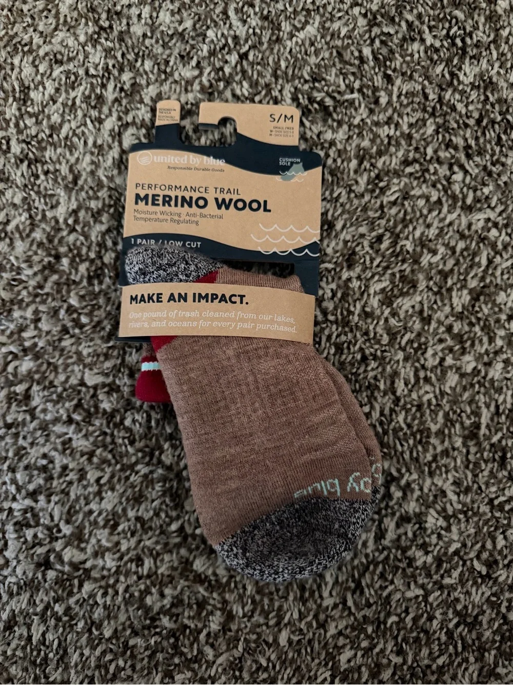 United By Blue Women's Performance Merino Wool Low Cut Socks - Brown/Red - S/M
